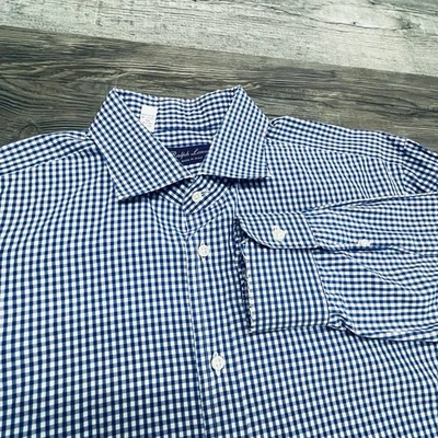 Ralph Lauren Purple Label Dress Shirt Mens 17 Plaid Gingham Check Made In Italy - Image 1 of 4