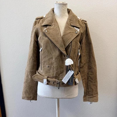 BLANKNYC Biker Jacket Women s Brown 100 Leather Suede Long Sleeve Size Large - Image 1 of 4