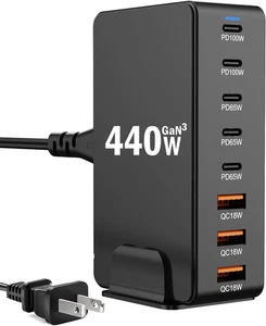 USB C Charger Block Charging Station 440W GAN3, 100W Laptop Charger Multi Port C - Picture 1 of 12