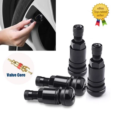 Car Set of 4 Black/Silver Metal Aluminium Universal Valves Rim Valves 11.3 mm - Image 1 of 4