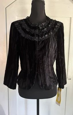 VTG Clues Collection Black Velvet Edwardian Victorian Ruffle Cropped Jacket Sz 6 - Image 1 of 4