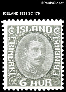ISLANDIA 1931 SC 179 REY CRISTIANO X GRIS OSCURO 6a MNH OG F/VF - Imagen 1 de 2