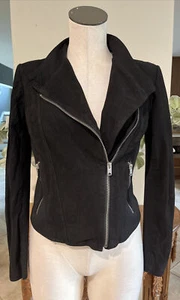 marc new york women Small black suede leather zip front motorcycle jacket - Picture 1 of 6