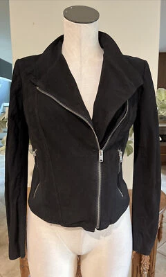marc new york mujer pequeña negra gamuza cuero cremallera frontal moto chaqueta Foto 1 de 4