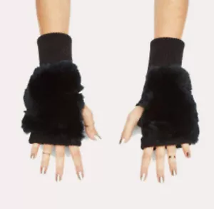 GUANTES JOCELYN PIEL SINTÉTICA REMATADOS ACRÍLICO TEJIDO SIN DEDOS NEGROS NUEVOS SIN ETIQUETAS - Imagen 1 de 5