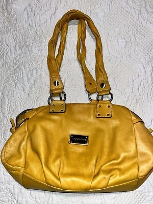 Mustard 黄色 NUOVEDIVE 意大利皮革挎包 钱包 复古 18 英寸 x 10 英寸 — 第 1/4 张图片