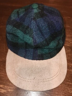 复古可调节皮革绑带羊毛格子米色皮革边帽 OSFA — 第 1/3 张图片