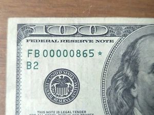 160,000 Runsize Rare 2003 A $ 100 star note FB 00000865 * Low Serial Number - Picture 1 of 15