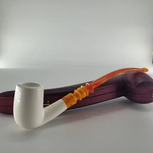 Smooth Churchwarden meerschaum pipe handmade block meerschaum with case CPW2830 - Picture 1 of 13