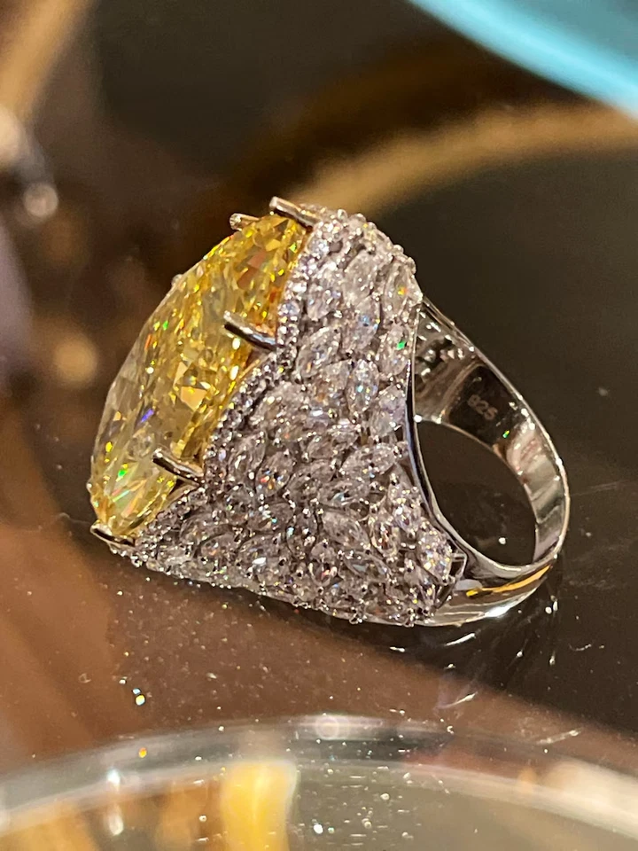 Pear Yellow Citrine & Marquise Simulated Sapphire Heavy Luxury Wedding Lady Ring - Image 1 of 4