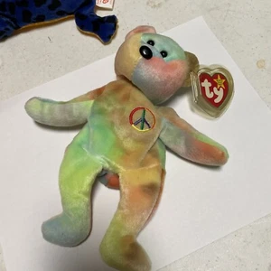 TY Beanie Babies ""Peace"" Bär Original 1996 ausverkauft PVC mehrfarbig Ex Zustand! - Bild 1 von 9