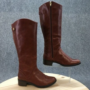 Merona Boots Womens 8 Bonnie Cognac Riding Brown Faux Leather Side Zip Block - Picture 1 of 21