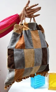 LEDER Grabbel Bag Tasche True Vintage Karos handmade 70er patchwork shopper - Bild 1 von 13
