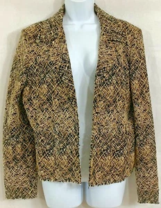 Jones New York Size 14 Beige Black Textured Tweed Weave Open Front Blazer Jacket - Picture 1 of 12