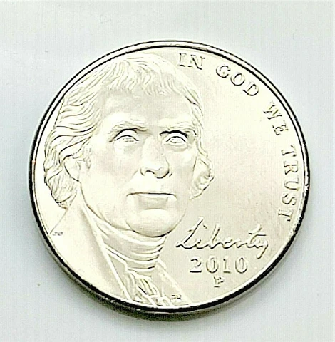 2010 P Jefferson Nickel -  BU Coin Pulled From OBW Roll Cover