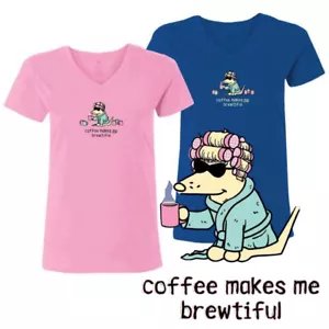 T-Shirt Teddy the Dog Coffee Makes Me Brewtiful Damen V-Ausschnitt T-Shirt Ltd Edition - Bild 1 von 15
