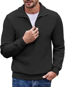 COOFANDY Men's Quarter Zip Up Pullover Slim Fit Mock Neck 3X-Large, Black - Picture 1 of 6
