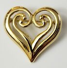 Vintage Aa1 Goldtone Double Cut Out Fancy Heart Brooch Pin, Signed