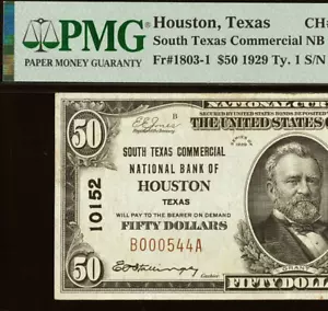 1929 $50 South Texas Commercial National Bank Houston, Texas CH# 10152 - PMG 40 - Picture 1 of 3
