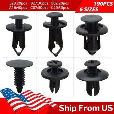 190Pcs Car Fastener Push Pin Rivet Trim Clips Bumper Fender Auto Panel Retainer Foto 1 de 4