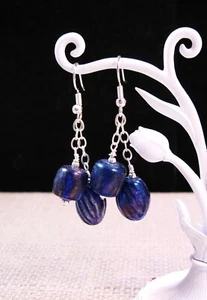 Beautiful Fancy Sterling Silver Cobalt Blue Glass Dangle Earrings F72 - Picture 1 of 2