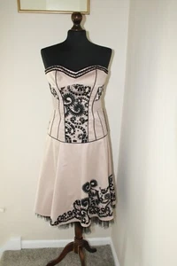 Karen Millen Skirt & Bodice Set Gold Beige Black Floral Skater Skirt UK 10-12 - Picture 1 of 8