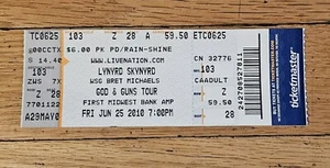 Lynard Skynard Concert Ticket Stub God & Guns Tour June 25th 2010 Full Ticket  - Picture 1 of 2