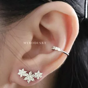 Knorpel Ohrring Muschel Ohrstecker Piercing Schmuck 16G Triple Kristall Blume - Bild 1 von 12