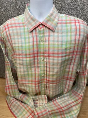Report Collection Mens Shirt Large Colorful Long Sleeve Button Down 100% Linen - Image 1 of 4