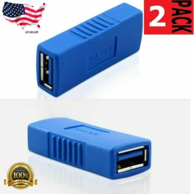 2x USB 3.0 Type A Female to Female Connector Adapter Coupler Gender Changer Blue - Image 1 of 4