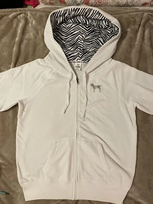 Moletom com capuz Victorias Secret rosa branco zebra tamanho grande pequeno novo sem etiquetas raro! - Imagem 1 de 4