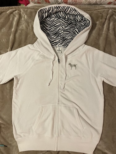 UNDERCOVER Felpa con cappuccio oversize Victorias Secret ROSA bianca zebrata piccola nuova senza etichetta rara!