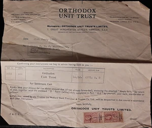 (GBR-911) GB 1952 KGVI 1s Nota de Contrato Ingresos 2 Sellos en UNIDAD ORTODOXA FIDEICOMISO - Imagen 1 de 2