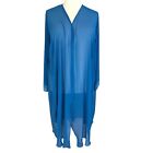 Sheer Chiffon Duster Open Jacket Sequin Trim Long Sleeves Size 3X Teal Blue
