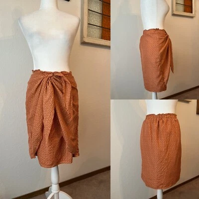 Falda Corta Sundance Naranja Quemado Estampado Floral 100% Seda Corbata Frontal Wm Md Forrada Foto 1 de 4