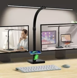 LED Double Arms Shadowless Desk Lamp for Computer Wireless & USB Charging Port - Picture 1 of 5