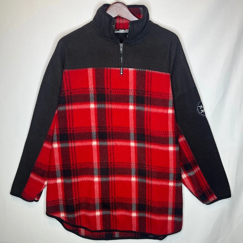 Женский флисовый пуловер Venezia Sport красный черный клетчатый L 1/4 на молнии зимний - Изображение 1 из 4