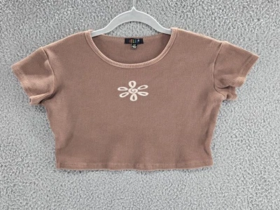 Delia Crop Top Womens Medium Brown Flower Graphic Y2K Stretch 2000s Retro - Image 1 of 4