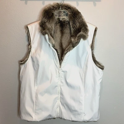 Reversible Faux Fur Vest Kristen Blake Womens XL White Brown Gray Ski Winter - Image 1 of 4