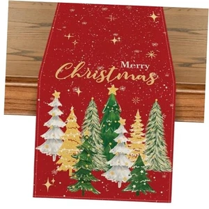  Xmas Trees Frohe Weihnachten Tischläufer, Saisonal 13" x 72", Tischläufer Rot - Bild 1 von 7