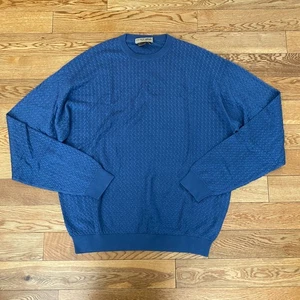 Tricots St Raphael Mens Large Silk Cotton Knit Pullover Sweater Blue Crew Neck - Picture 1 of 8