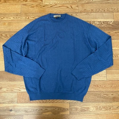 Tricots St Raphael Mens Large Silk Cotton Knit Pullover Sweater Blue Crew Neck - Image 1 of 4