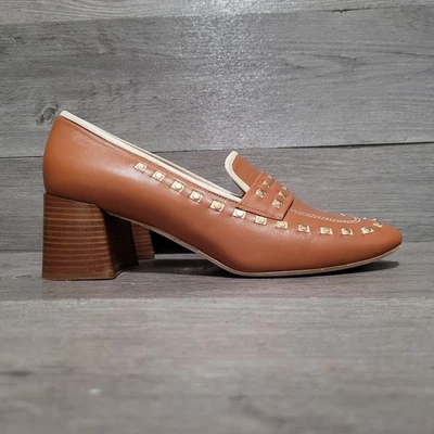 Tory Burch Heeled Loafer Womens Sz 11 Ambra Dulce De Leche Leather Studded brown - Image 1 of 4