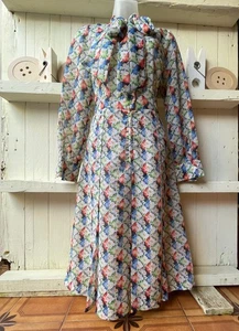 Vintage 1970s Floral Pussybow Secretary Dress  Shirtwaister Floaty Midi 36" Bust - Picture 1 of 10