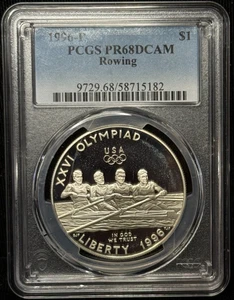 1996 P Rowing US Commemorative One Dollar S$1 PCGS PR 68 DCAM -182 - Picture 1 of 2