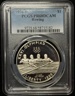 1996 P Rowing US Commemorative One Dollar S$1 PCGS PR 68 DCAM -182 - Image 1 of 2