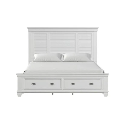 Pemberly Row Traditional Solid Wood California King Bed - White Brushed - Image 1 of 4