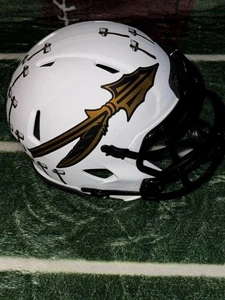 FLORIDA STATE SEMINOLES CUSTOM FLAT WHITE W/ GOLD SPEARS MINI HELMET - Picture 1 of 4
