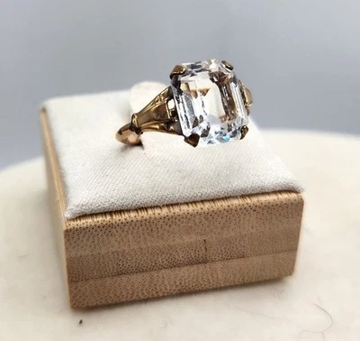 1/20  10KT GF Ring With Square Tinted Blue Faceted Stone -8 - Image 1 of 4