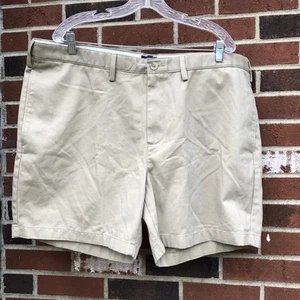 LANDS END Traditional Fit Men's 42x6” Tan Khaki Flat Front Chino Shorts Preppy - Picture 1 of 5